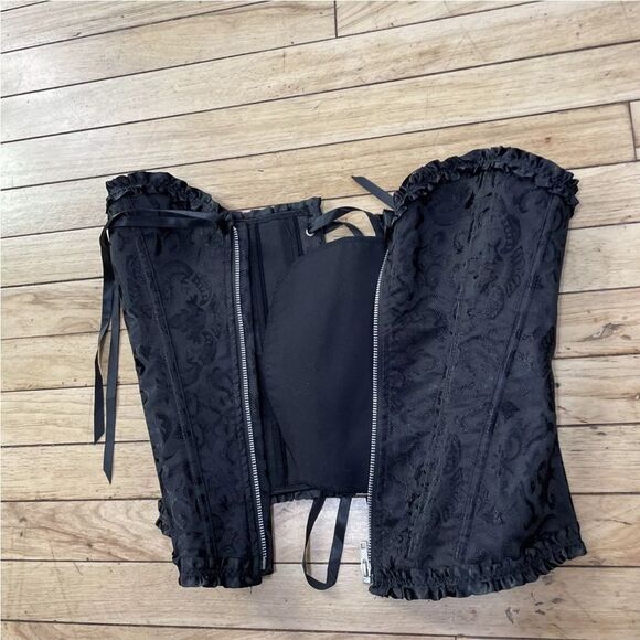 Black Zip Corset Womens Small Damask Floral Black Lace Cinch Zip Goth Fairy S - Picture 7 of 16